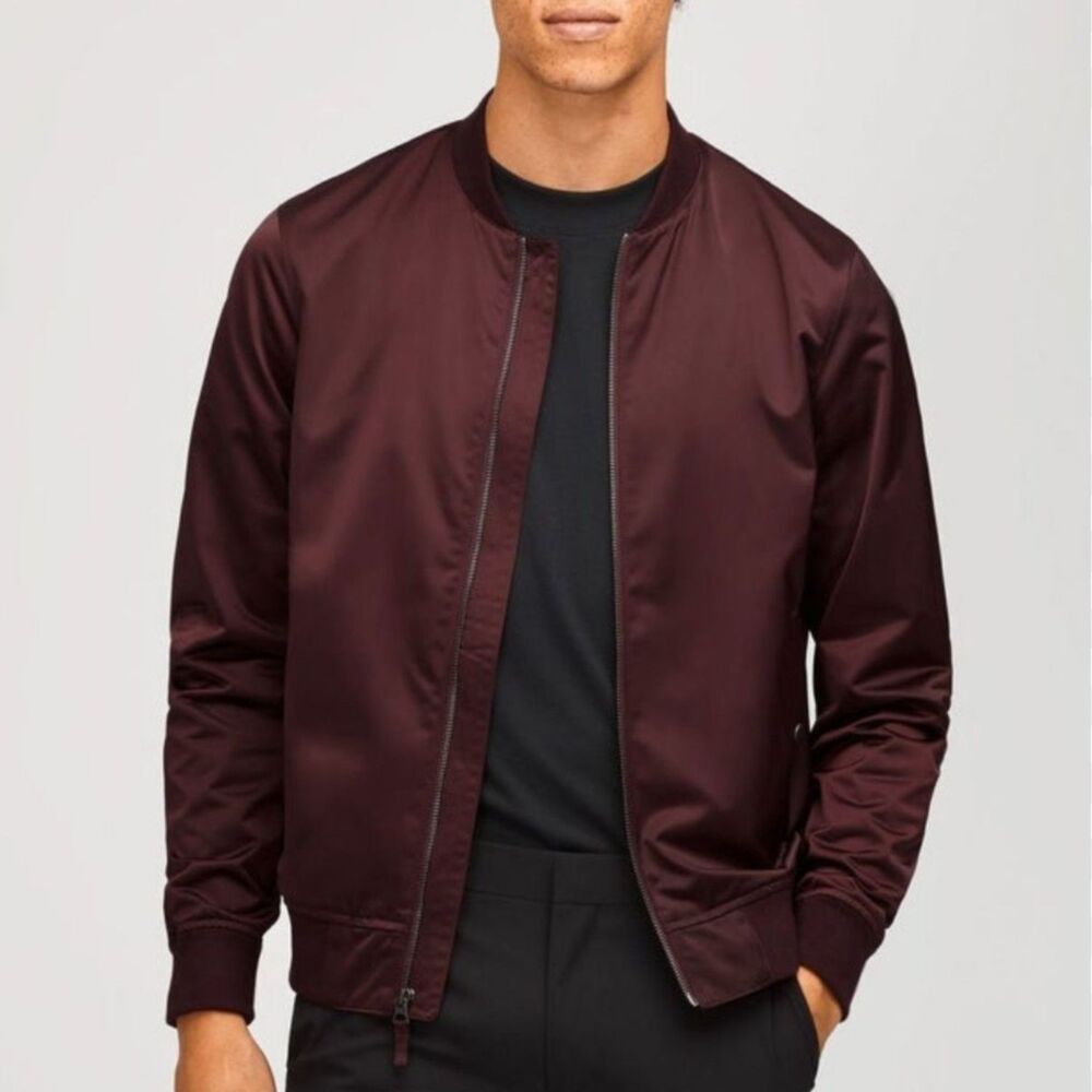 Bonobos Satin Full Zip Bomber Jacket Burgundy Large